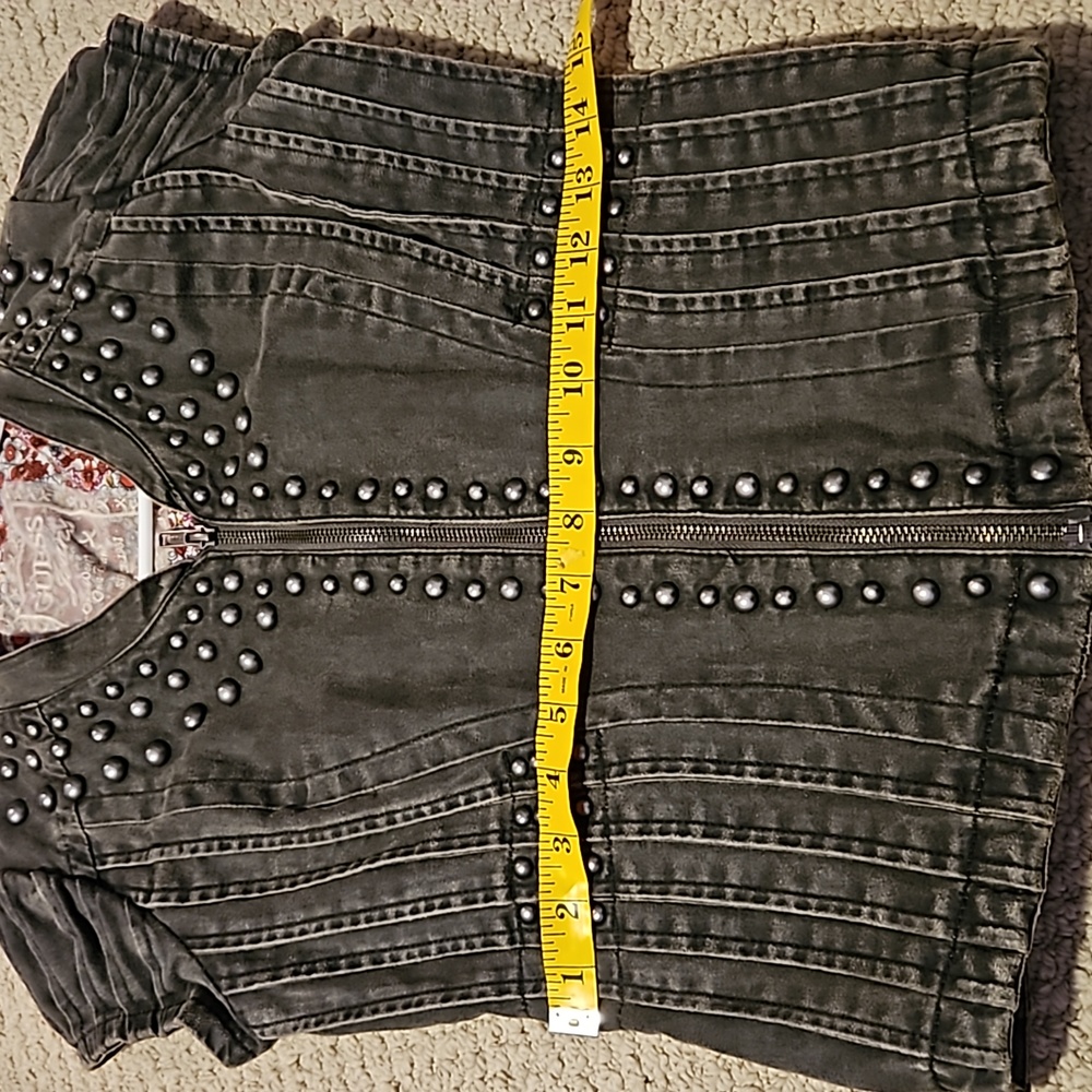 Denim studded cap-sleeve jacket